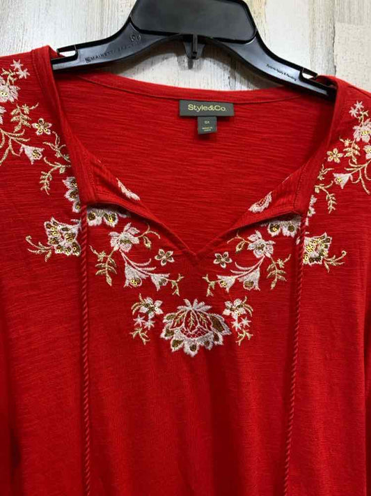 NWT STYLE & CO Tops Size 0X Red Floral LONG SLEEVE Blouse