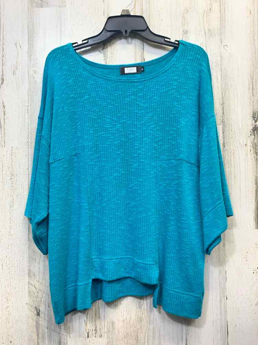 SYMPLI Tops Size 6 Turquoise RIBBED DROP SHOULDER TOP