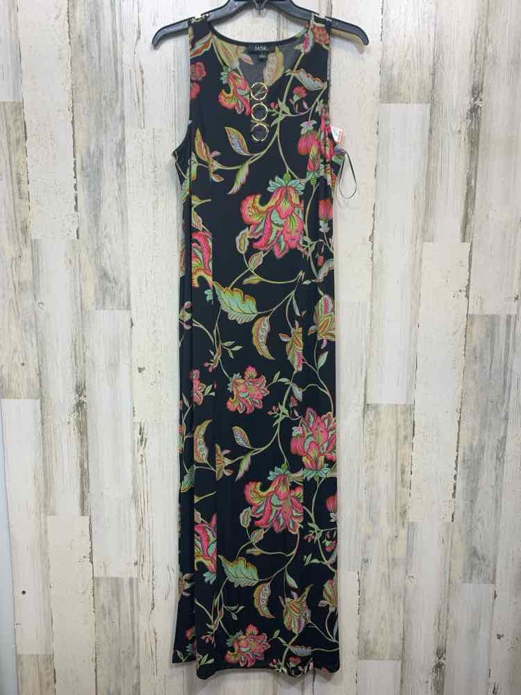 PRE-OWNED MSK Dresses and Skirts Size L BLK/GRN/PINK MAXI Dress/SLEEVELESS W/ GO