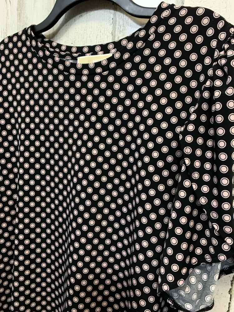 PRE-OWNED MICHAEL KORS PLUS SIZES Size 1X BLK/BLUSH Polka Dot Blouse/CUFFED SLEE