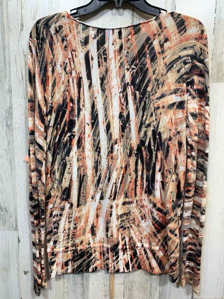 PRE-OWNED SIMPLY VERA Tops Size M BLK/WHT/ORG Print TIE WAIST Blouse