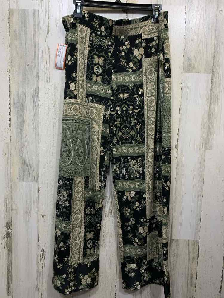 NWT Size PXL JM BOTTOMS GRN/BLK/WHT Paisley Pants
