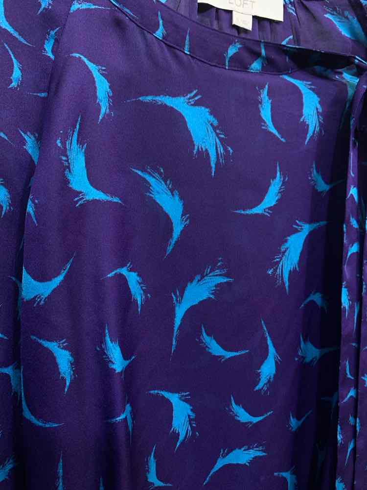 PRE-OWNED LOFT Tops Size S PRP/TEAL Print SHEER Blouse