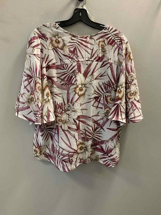 NWT UMGEE Tops Size S WHT/BURG/YLW Floral SHORT SLEEVES TOP