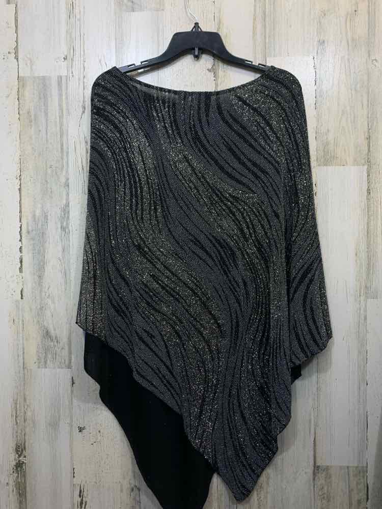 CHICOS Tops Size osfm SILVER/BLK SWIRLS PONCHO TOP