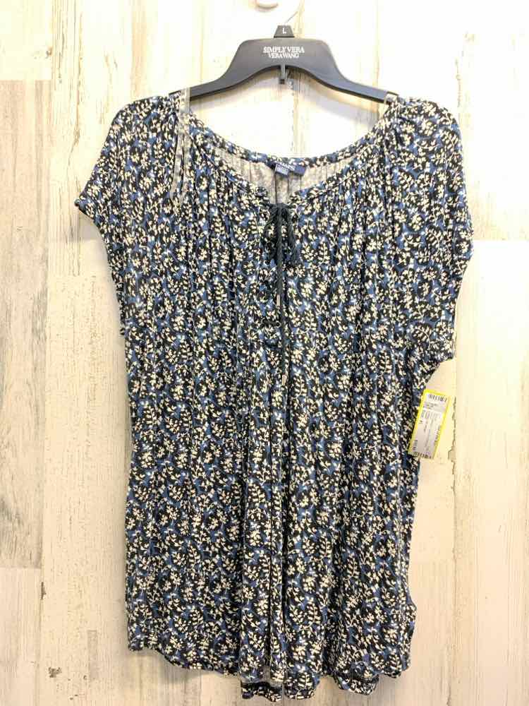 PRE-OWNED CHAPS Tops Size XL BLUE/BLACK VINES Blouse