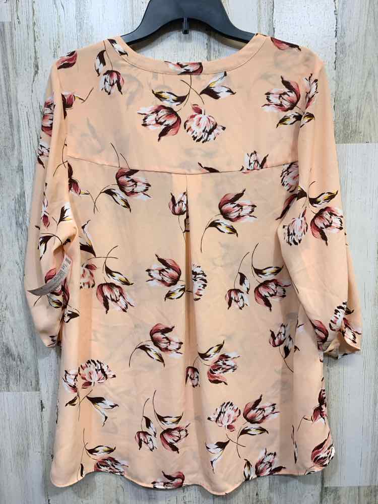 PRE-OWNED DANIELRAINN PLUS SIZES Size 1X WHT/BLK/PEACH Chiffon Floral Blouse