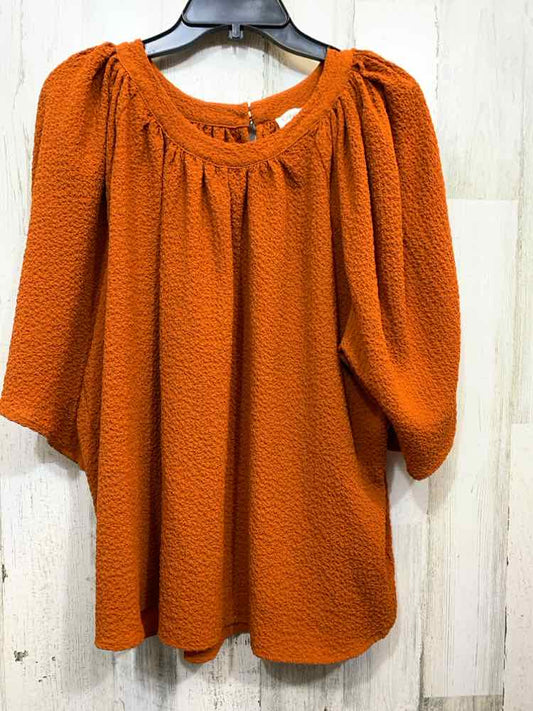 PRE-OWNED CALVIN KLEIN Tops Size 2X BURNT ORANGE BAT SLEEVES TOP/CREW NECK