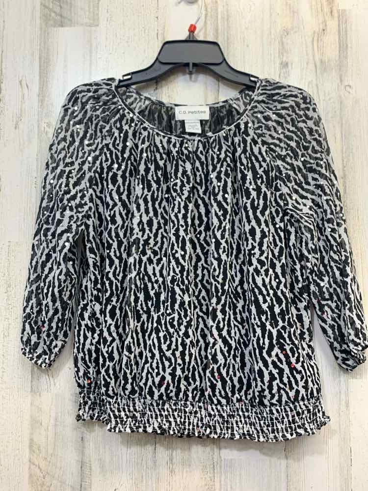 PRE-OWNED CD PETITES Tops Size PM BLACK/WHITE ZEBRA 3/4 LENGTH TOP/3/4 LENGTH BL