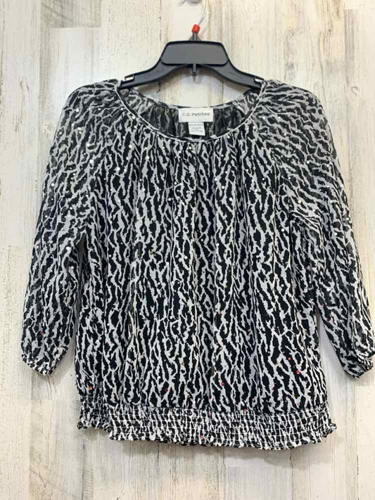 PRE-OWNED CD PETITES Tops Size PM BLACK/WHITE ZEBRA 3/4 LENGTH TOP/3/4 LENGTH BL
