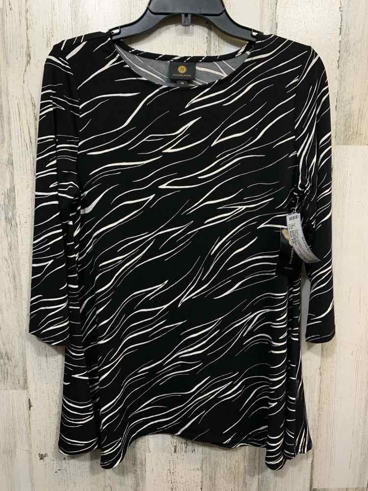 NWT JM COLLECTION Size PM Tops BLK/WHT STRETCHY STREAKS 3/4 SLEEVE Blouse