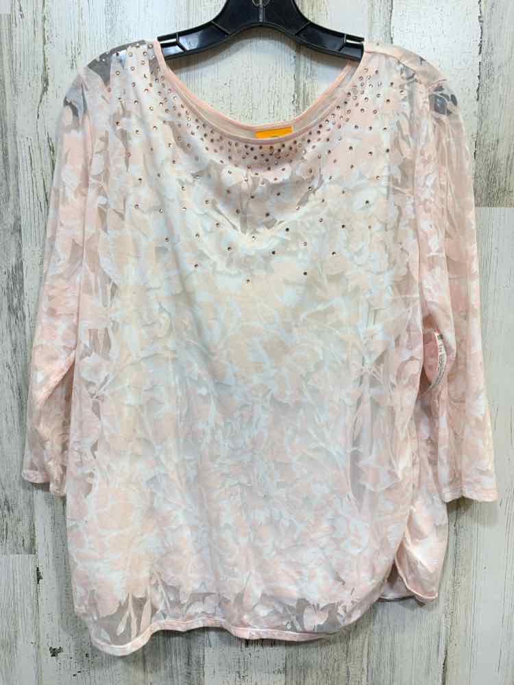 PRE-OWNED RUBY RD Tops Size XL BLUSH/WHT Rhinestone Floral LONG SLEEVES Blouse/B