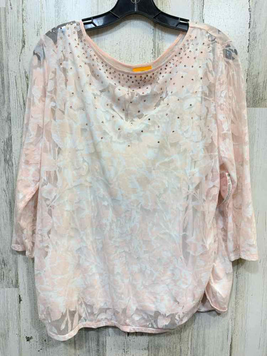 PRE-OWNED RUBY RD Tops Size XL BLUSH/WHT Rhinestone Floral LONG SLEEVES Blouse/B