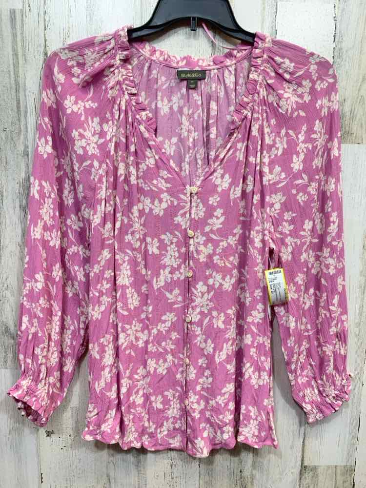 NWT STYLE & CO Tops Size 2X PNK/WHT Floral 3/4 SLEEVE Blouse