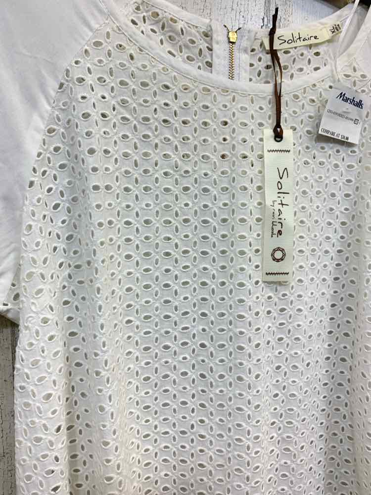 NWT SOLITAIRE Tops Size XL White Eyelet SHORT SLEEVES Blouse
