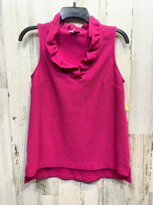 PRE-OWNED CROWN & IVY Tops Size S HOT PINK RUFFLES SLEEVELESS Shirt/HOT PINK SLE