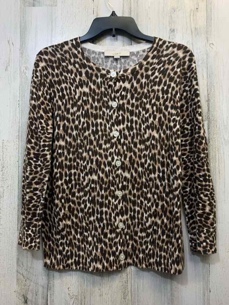 LOFT Tops Size M BRN/WHT LEOPARD CARDIGAN Cardigan