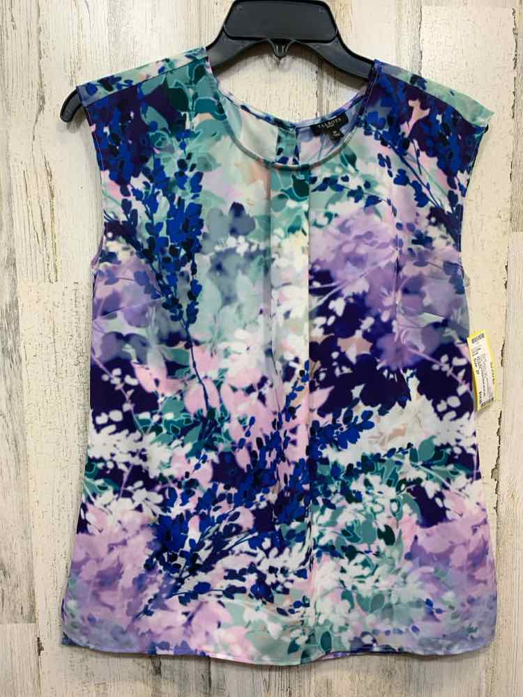 PRE-OWNED TALBOTS Tops Size 2P WHT/PNK/PRPL Floral SLEEVELESS Blouse