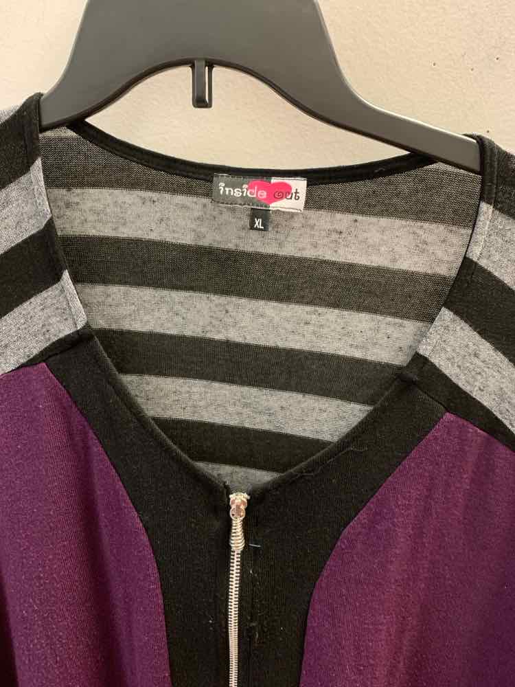 PRE-OWNED Tops Size XL PUR/BLK/GRY/CRM STRIP/X'S LONG SLEEVES TOP