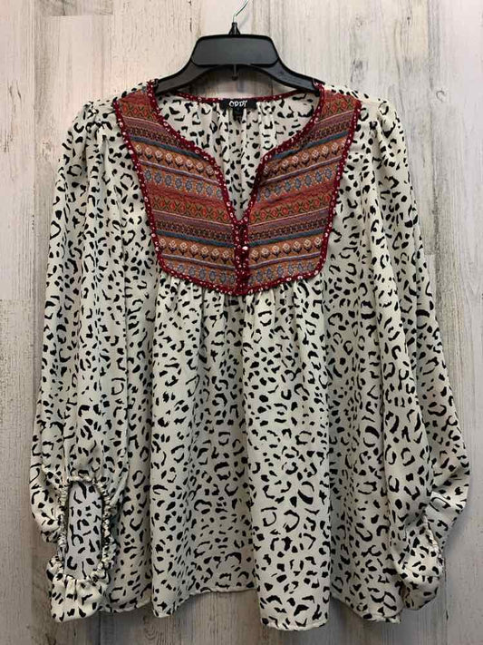 ODDY Tops Size S WHT/BLK/WINE CHEETAH PRINT LONGSLEEVE TOP