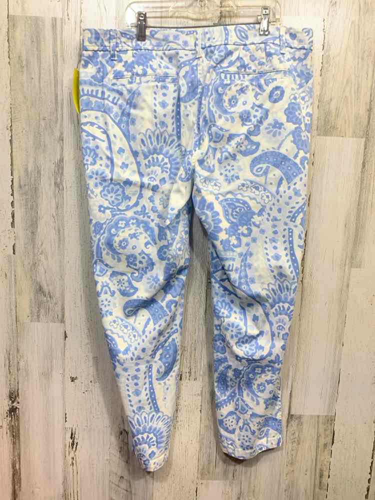 PRE-OWNED Size 12P TALBOTS BOTTOMS FLAT FRONT WHT/BLU FLORA/PAISLYL CAPRI