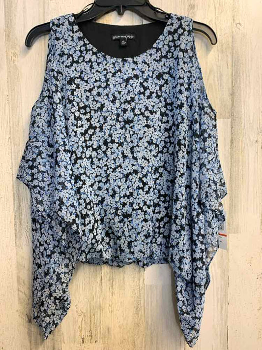 NWT SAM & JESS Tops Size XS BLK/BLU Floral SLEEVELESS TOP