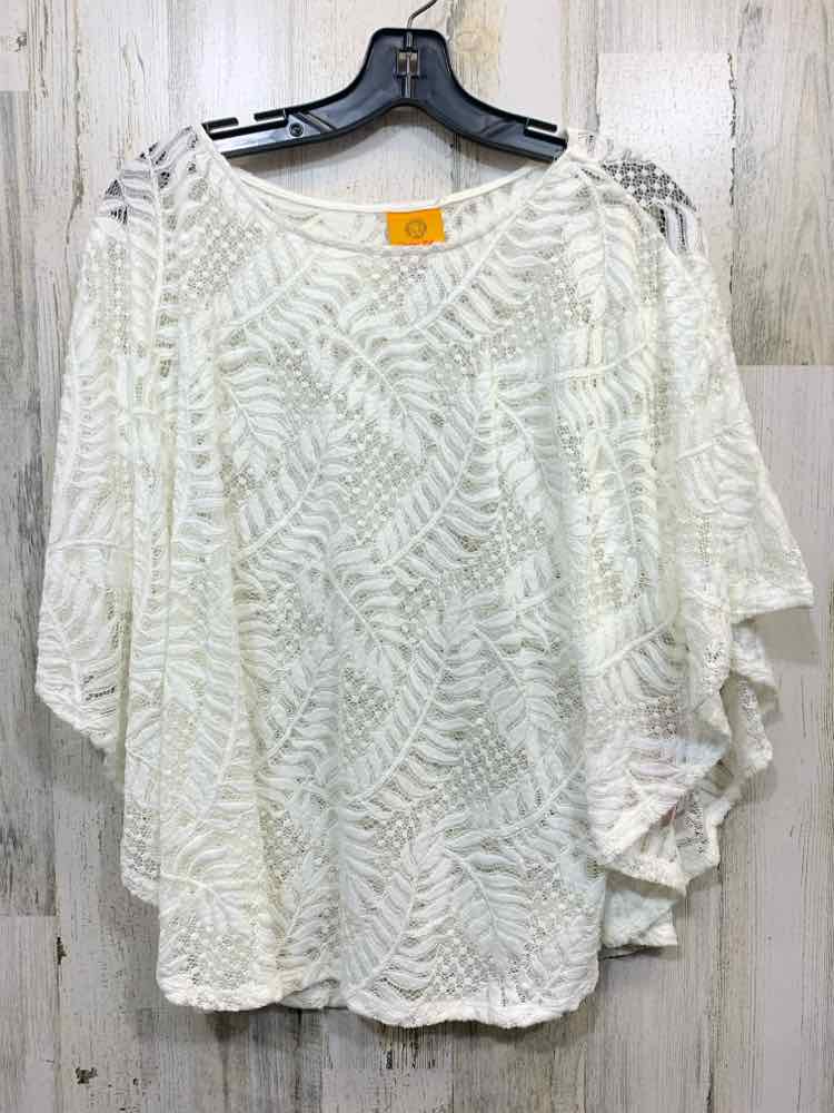 PRE-OWNED RUBY RD Tops Size S White KNIT BLOUSE Blouse/TROPICAL PATTERN SHEER/KN