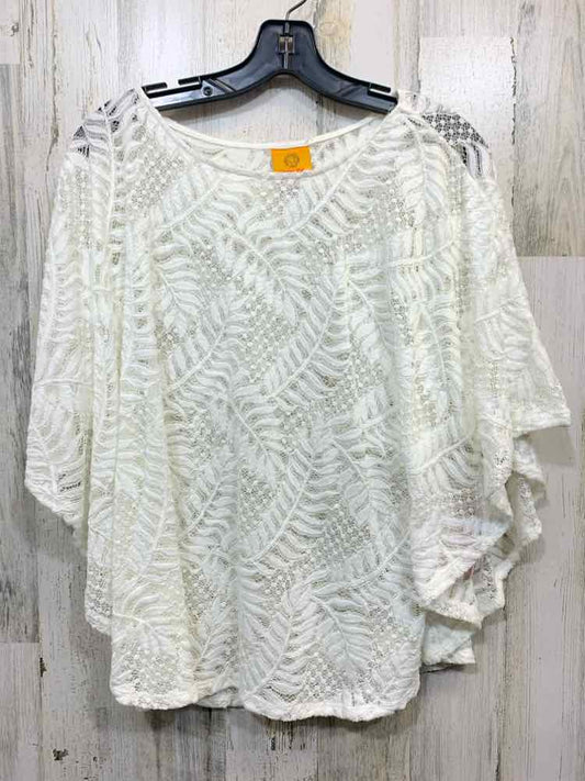 PRE-OWNED RUBY RD Tops Size S White KNIT BLOUSE Blouse/TROPICAL PATTERN SHEER/KN