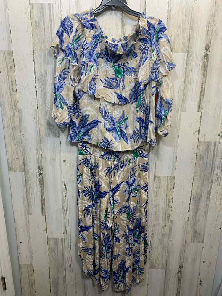 PRE-OWNED CUPIO PLUS SIZES Size 1X BIEGE/WHT/BLU/GRN TROPICAL 2PC 2 PC SET/2 PC: