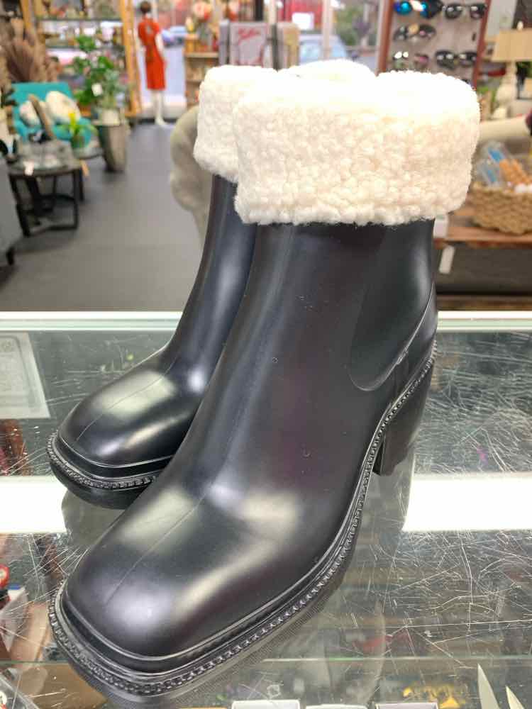 NWT INC SHOES Shoe Size 8 Black Rubber KNEE HIGH RAIN BOOTS W/FAUX FUR TOP