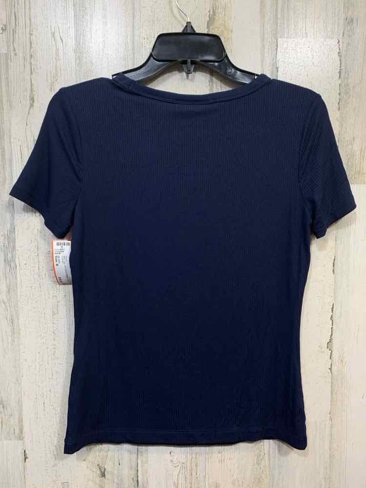NWT ON 34TH Tops Size M NVY BLUE RIBBED SHORT SLEEVES Blouse
