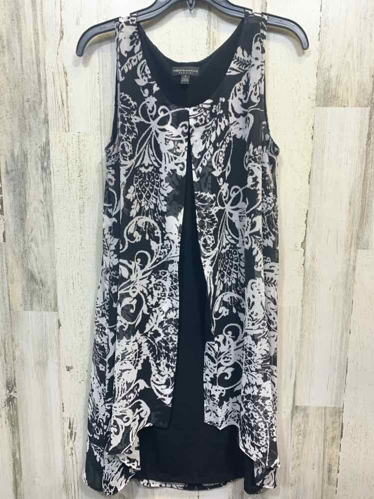 PRE-OWNED CONNECTED APPAREL Dresses and Skirts Size 8 BLACK/WHITE LEAVES Dress/O