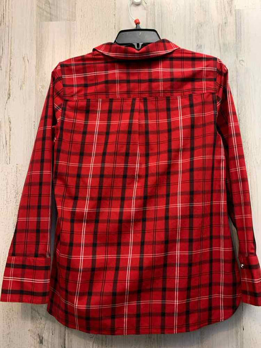 TALBOTS Tops Size 6P RED/BLK/WHT Plaid LONG SLEEVES Shirt