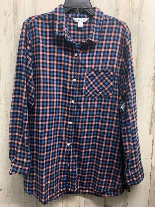 OLD NAVY Tops Size XL PINK/BLK/BLU Checkered TUNIC Shirt