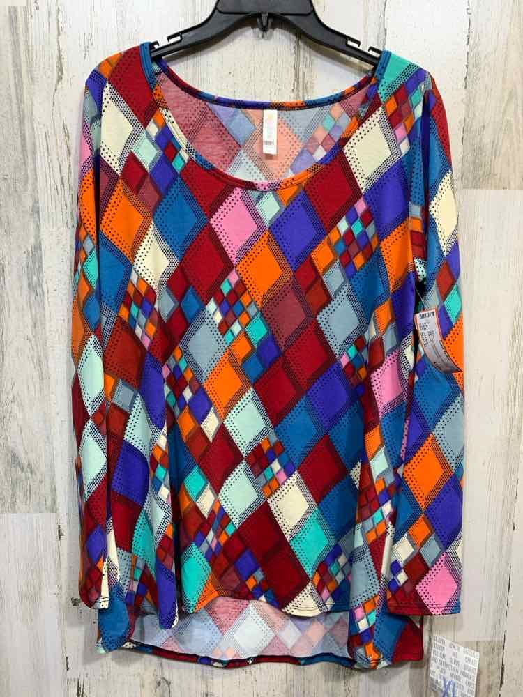 NWT LULA ROE Tops Size XL RED/PRP/WHT/AQU/ORG Geometric LONG SLEEVE Blouse