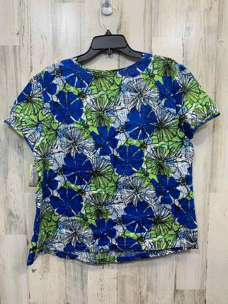 PRE-OWNED CHOICES Tops Size XL BLUE/WHITE/GREEN/BLACK Floral Blouse/FLORAL SHORT