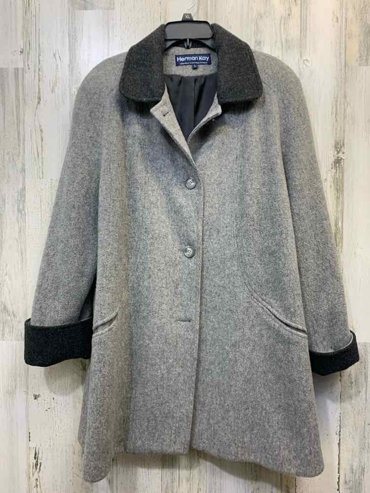 PRE-OWNED HERMAN KAY JACKETS / COATS Size L Gray PEA COAT Jacket/GRAY BUTTON UP