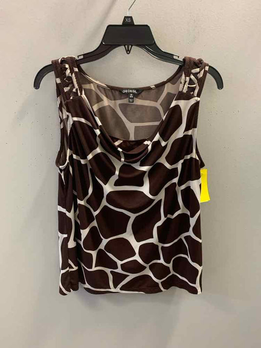 GEORGE Tops Size L BRN/WHT GIRAFFE PRINT TOP