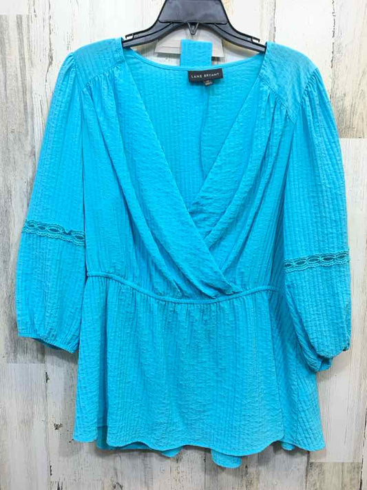 PRE-OWNED LANE BRYANT PLUS SIZES Size 18 Blue 3/4 SLEEVE Blouse