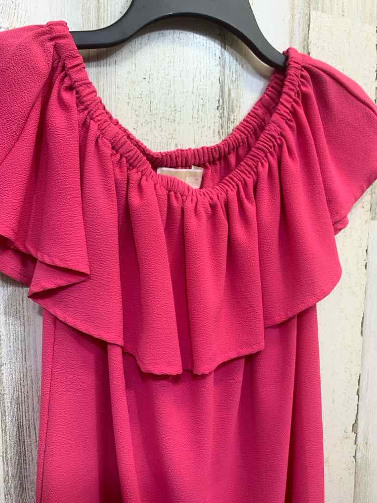 PRE-OWNED MICHAEL KORS Tops Size M HOT PINK RUFFLES SHORT SLEEVES Shirt/RUFFLE C