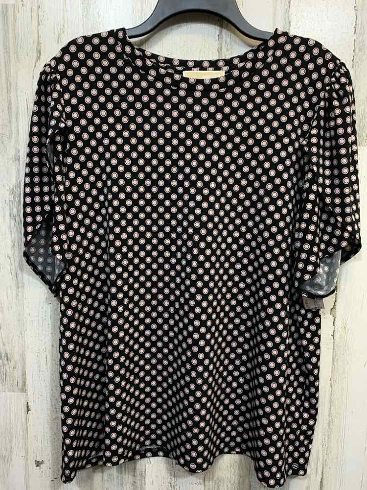 PRE-OWNED MICHAEL KORS PLUS SIZES Size 1X BLK/BLUSH Polka Dot Blouse/CUFFED SLEE