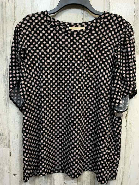 PRE-OWNED MICHAEL KORS PLUS SIZES Size 1X BLK/BLUSH Polka Dot Blouse/CUFFED SLEE