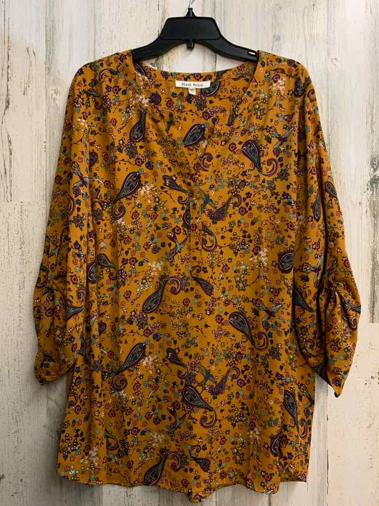 PRE-OWNED BLACK RAINN PLUS SIZES Size 2X Mustard Floral LONG SLEEVES TOP/TUNIC