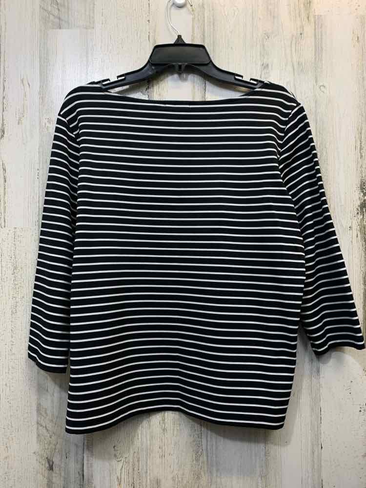 PRE-OWNED LIZ CLAIBORNE Tops Size XL BLACK/WHITE STRIPES 3/4 LENGTH TOP/BLACK/WH