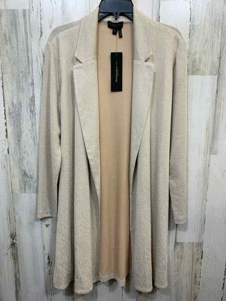 NWT DONNA KARAN Size M JACKETS / COATS Beige Solid LONGSLEEVE Cardigan