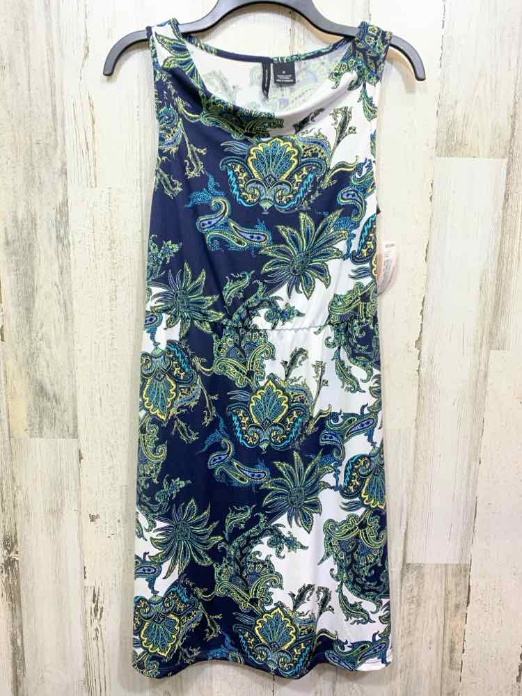 PRE-OWNED NEW DIRECTIONS Dresses and Skirts Size M WHITE/NAVY/YELLOW/TEAL Dress/