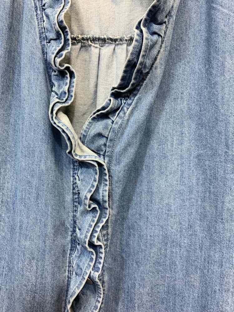 NWT MAZIK Tops Size L Blue Denim DENIM DENIM RUFFLE SLEEVE Blouse/DENIM TOP W/ R