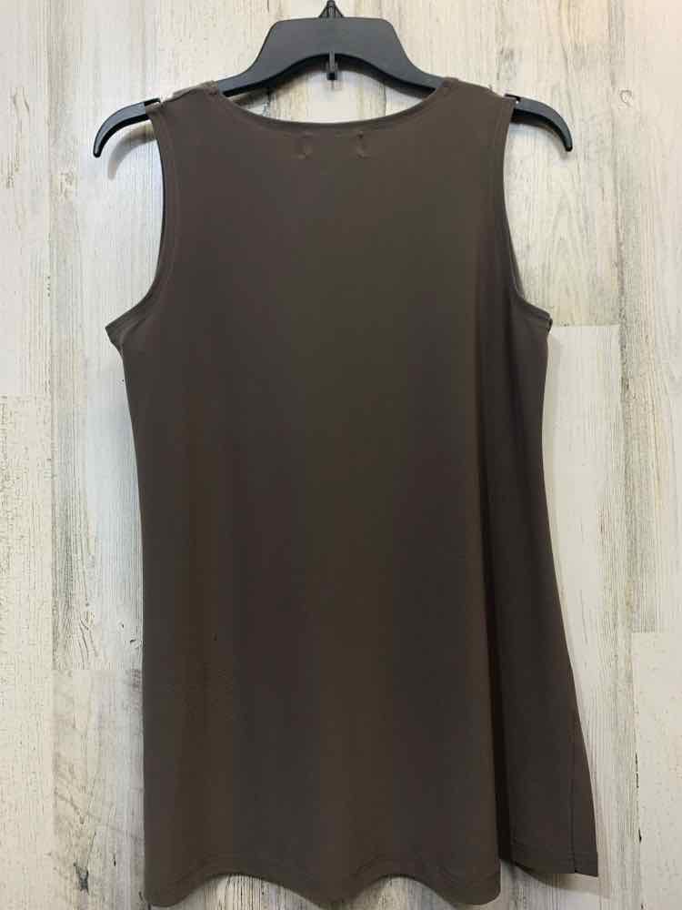 SIMPLIFY Tops Size 8 Olive ELASTIC SLEEVELESS ROUND NECK SLIT SIDE