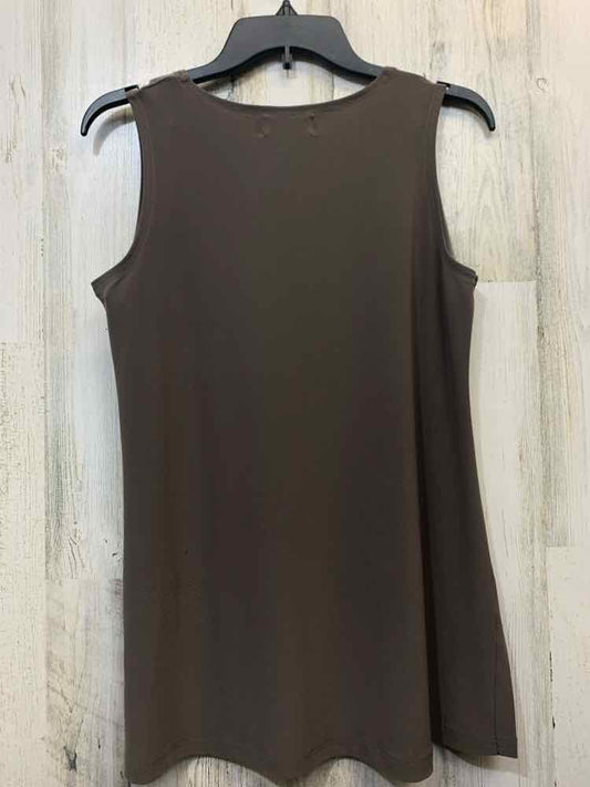 SIMPLIFY Tops Size 8 Olive ELASTIC SLEEVELESS ROUND NECK SLIT SIDE