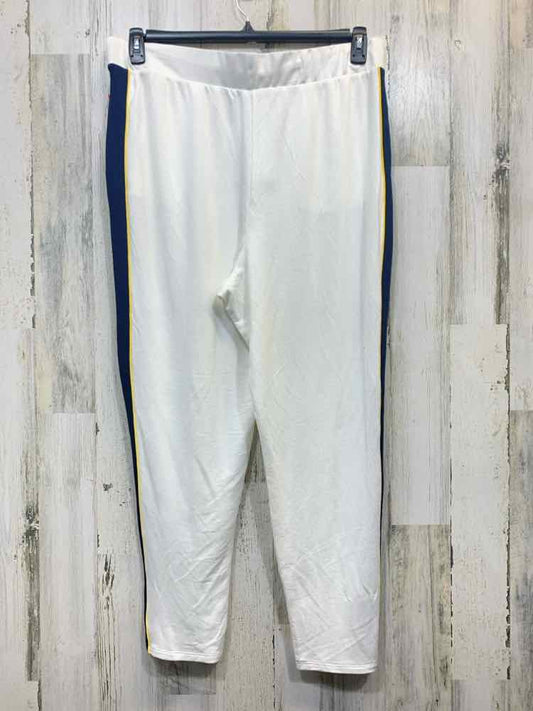 PRE-OWNED AK SPORT BOTTOMS XL WHITE/BLACK/YELLOW JOGGER Activewear Bottom/DRAWST